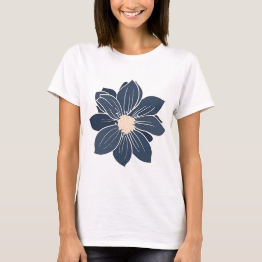 Dahlia met Navy Blauwe Bloem T-shirt (Voorkant)