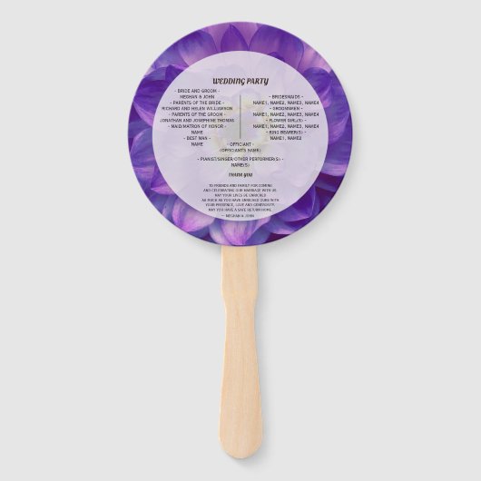 Dahlia Paars Lavendel Bloemen Huwelijksprogramma Handwaaier (Achterkant)