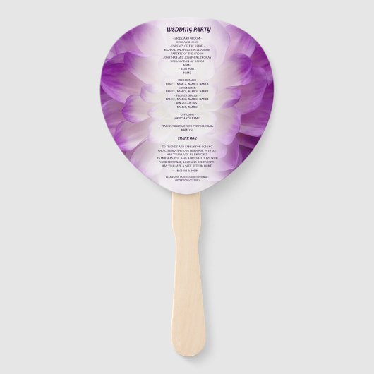 Dahlia Paars Lavender Floral Wedding Programme Handwaaier (Achterkant)