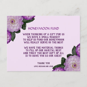 Dahlia Paars Lavender Lila Floral Honeymoon Fonds Uitnodiging Briefkaart