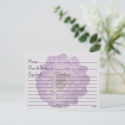 Dahlia Paars Lila Floral Vrijgezellenfeest Recipe Briefkaart (Staand voorkant)
