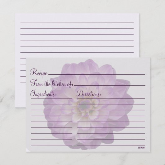 Dahlia Paars Lila Floral Vrijgezellenfeest Recipe Briefkaart (Voorkant / Achterkant)