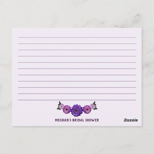 Dahlia Paars Lila Floral Vrijgezellenfeest Recipe Briefkaart (Achterkant)