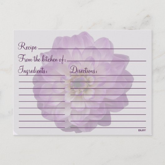 Dahlia Paars Lila Floral Vrijgezellenfeest Recipe Briefkaart (Voorkant)