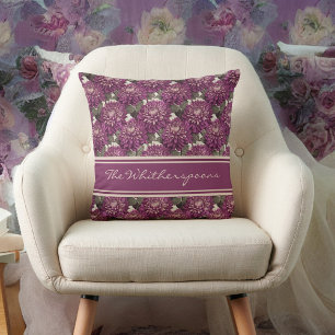 Dahlia Paarse en Roze Fringed Pattern Monogram Kussen