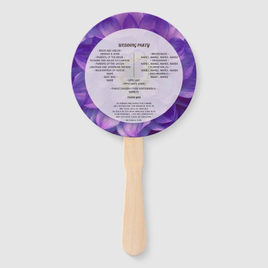Dahlia Paarse Lavendel Bloem Bruidsprogramma Handwaaier (Achterkant)