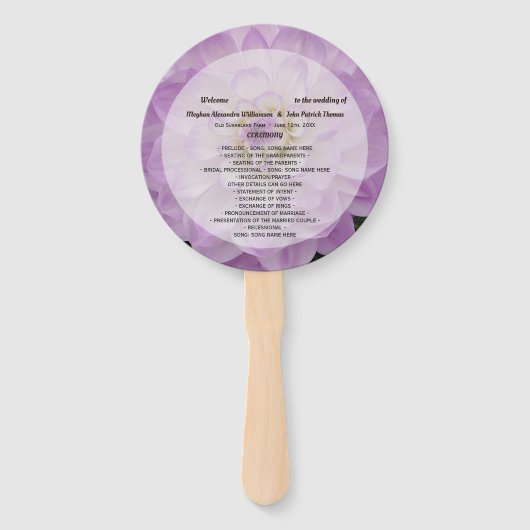Dahlia Paarse Lavendel Bloem Bruidsprogramma Handwaaier (Voorkant)