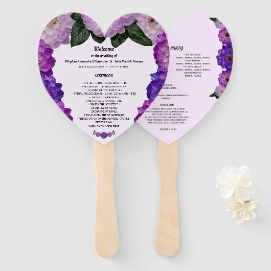 Dahlia Paarse Lavendel Bloemen Trouwprogramma Fan Handwaaier (Voorkant en achterkant)