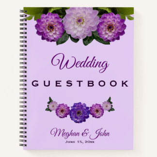 Dahlia Paarse Lavendel Floral Wedding Gastenboek Notitieboek