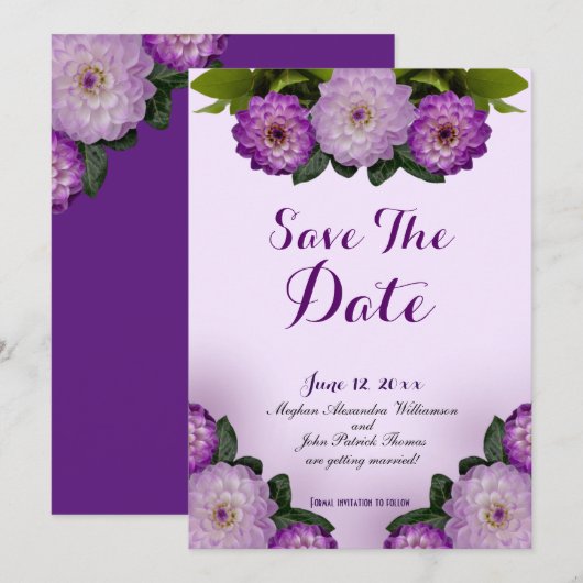 Dahlia Paarse Lavendel Lila Bloemen Save the Date Kaart (Voorkant / Achterkant)