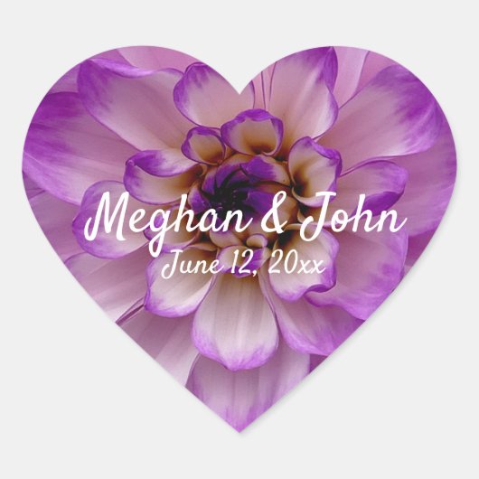 Dahlia Paarse Lavender Lila Floral Wedding Hart Sticker (Voorkant)