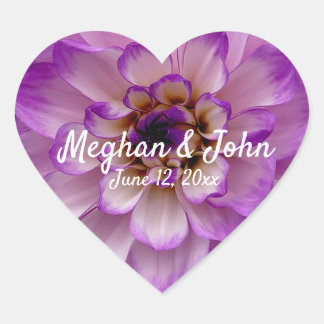 Dahlia Paarse Lavender Lila Floral Wedding Hart Sticker