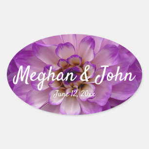 Dahlia Paarse Lavender Lila Floral Wedding Ovale Sticker