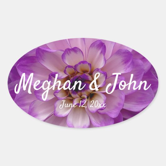 Dahlia Paarse Lavender Lila Floral Wedding Ovale Sticker (Voorkant)