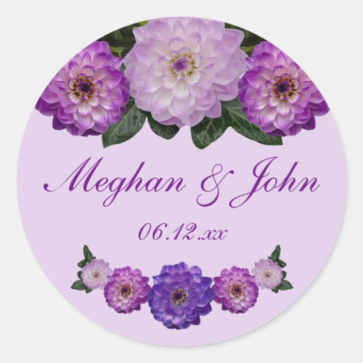 Dahlia Paarse Lavender Lila Floral Wedding Ronde Sticker (Voorkant)