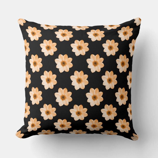 Dahlia Pattern - Lt Oranje op Black Kussen (Voorkant)