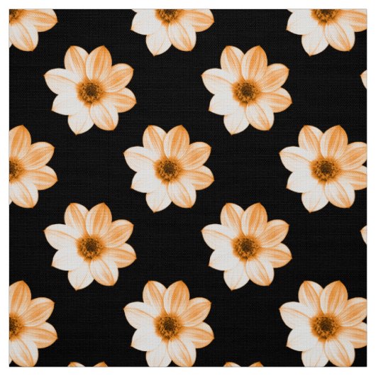 Dahlia Pattern - Lt Oranje op Black Stof (Swatch)