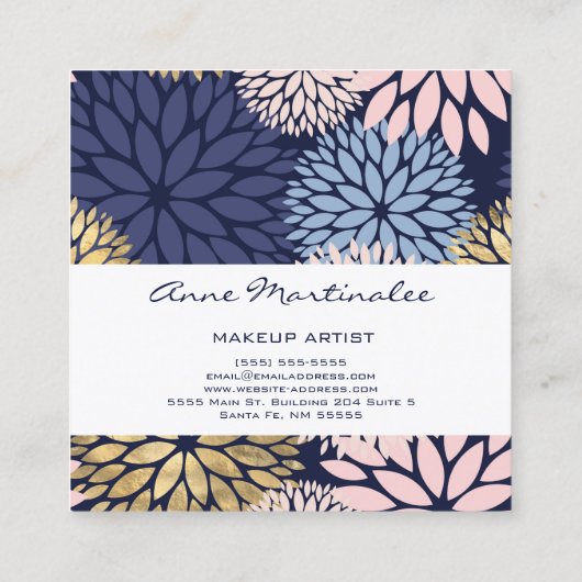 Dahlia Pink Blue Vierkante Visitekaartje (Achterkant)