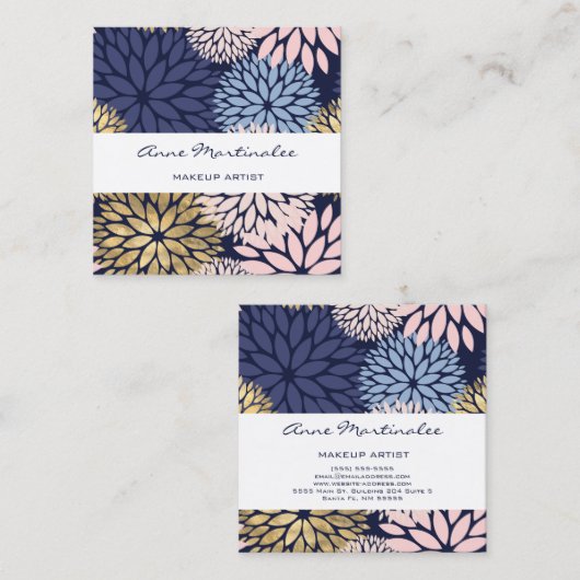 Dahlia Pink Blue Vierkante Visitekaartje (Voorkant / Achterkant)