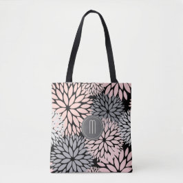 Dahlia Pink Floral Monogram Tote Bag