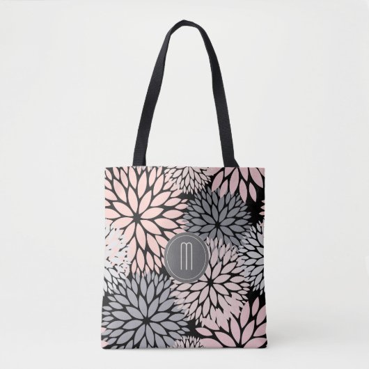 Dahlia Pink Floral Monogram Tote Bag (Voorkant)