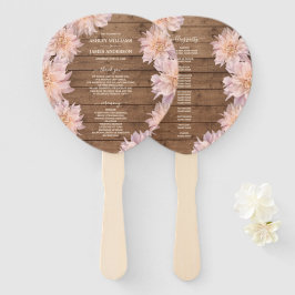 Dahlia Pink Floral Rustic Wood Wedding Programme Handwaaier