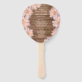 Dahlia Pink Floral Rustic Wood Wedding Programme Handwaaier