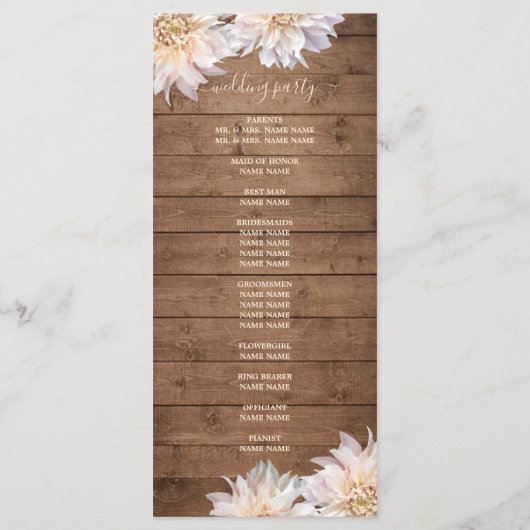 Dahlia Pink Floral Rustic Wood Wedding Programme Programmakaart (Achterkant)