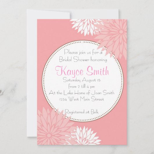 Dahlia Pink Flower Invitation Kaart (Voorkant)