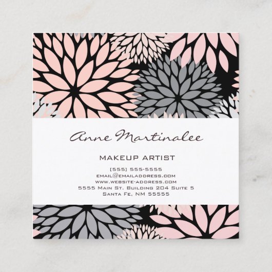 Dahlia Pink Gray Black Makeup Artist  Vierkante Visitekaartje (Achterkant)