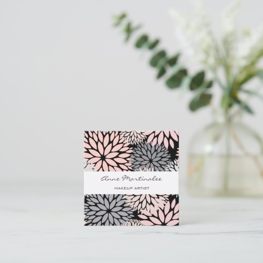 Dahlia Pink Gray Black Makeup Artist  Vierkante Visitekaartje (Staand voorkant)