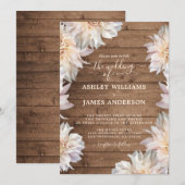 Dahlia Roze Bloem Rustieke Houten Bruiloft Kaart (Voorkant / Achterkant)