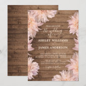 Dahlia Roze Bloem Rustieke Houten Trouw Uitnodigin Kaart (Voorkant / Achterkant)