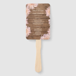 Dahlia Roze Bloem Rustieke Houten Trouwprogramma Handwaaier