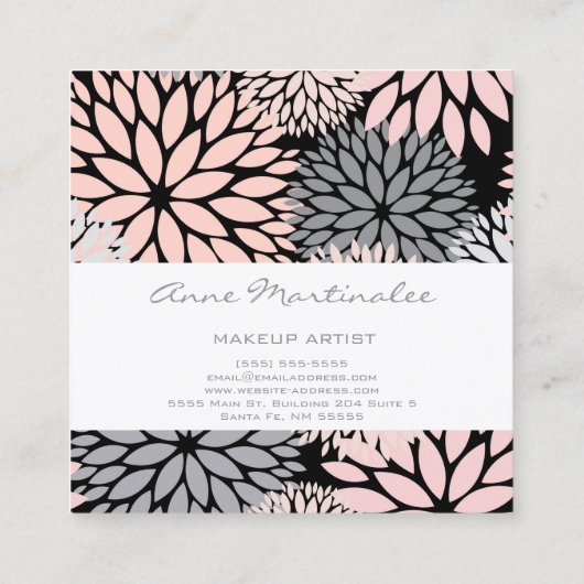 Dahlia Roze Grijs Zwart Make-up Artiest Square Bus Vierkante Visitekaartje (Achterkant)