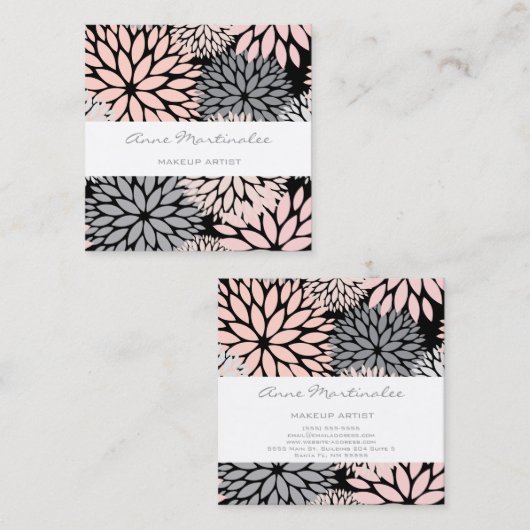 Dahlia Roze Grijs Zwart Make-up Artiest Square Bus Vierkante Visitekaartje (Voorkant / Achterkant)