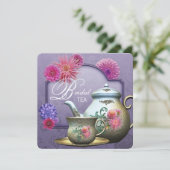 Dahlia Roze Paars Bruiloft Theesalon Kaart (Staand voorkant)