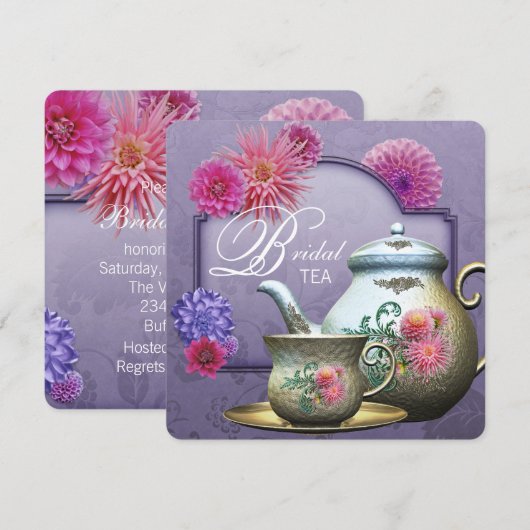 Dahlia Roze Paarse Bruids Theeschower Kaart (Voorkant / Achterkant)