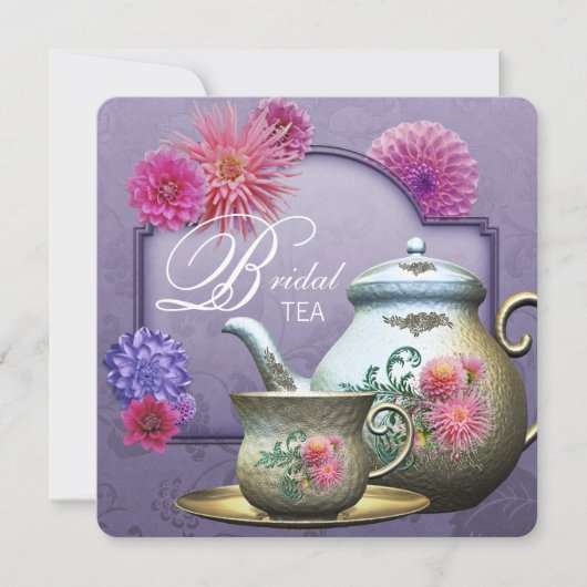 Dahlia Roze Paarse Bruiloft Thee Bruiloftsfeest Kaart (Voorkant)
