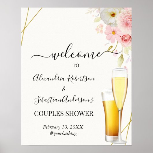Dahlia & Rozen Couples Weddenschap Welkomstteken Poster (Voorkant)