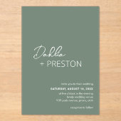 Dahlia Sage Groen Hedendaags Modern Huwelijk Acryl Uitnodigingen (Voorkant)