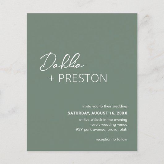 Dahlia Sage Groen Modern Budget Bruiloft Uitnodigi (Voorkant)