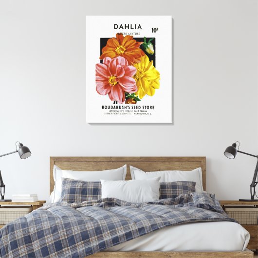 Dahlia Seed Packet Canvas Afdruk (Insitu (Slaapkamer))