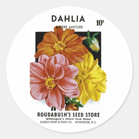 Dahlia  Seed Packet Ronde Sticker (Voorkant)