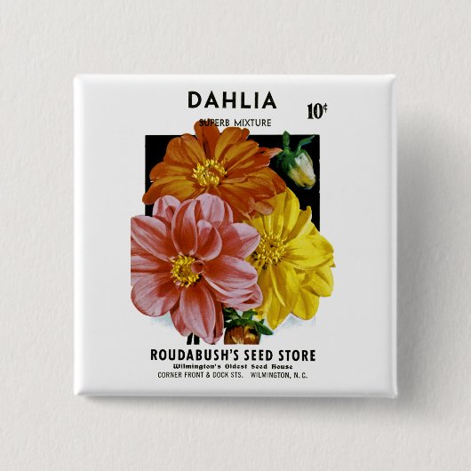 Dahlia  Seed Packet Vierkante Button 5,1 Cm (Voorkant)