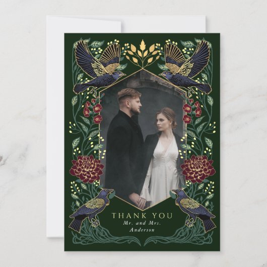 Dahlia Snapdragon betoverd Gothic Raven bruiloft Bedankkaart (Voorkant)