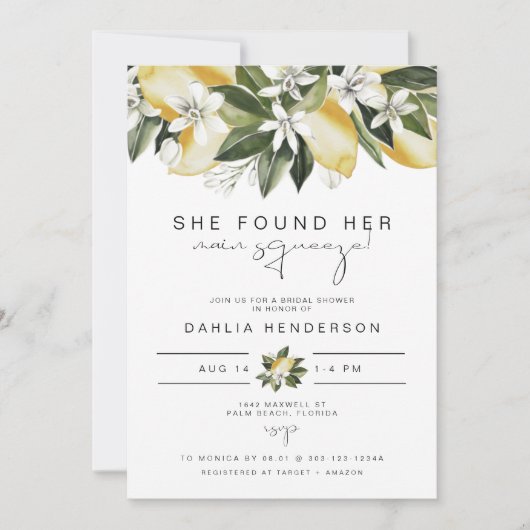 DAHLIA Summer Lemon Main Squeeze Vrijgezellenfeest Kaart (Voorkant)