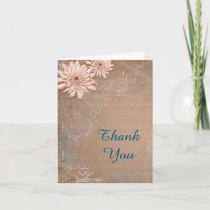 Dahlia Swirl Border Tan and Blue Hartelijk dank Bedankkaart