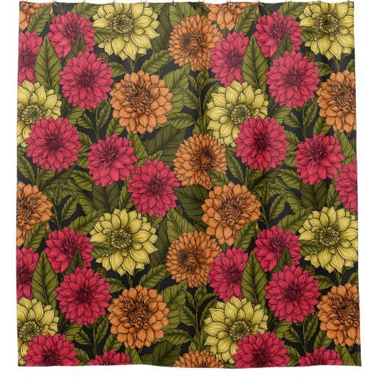 Dahlia tuin douchegordijn (Voorkant)