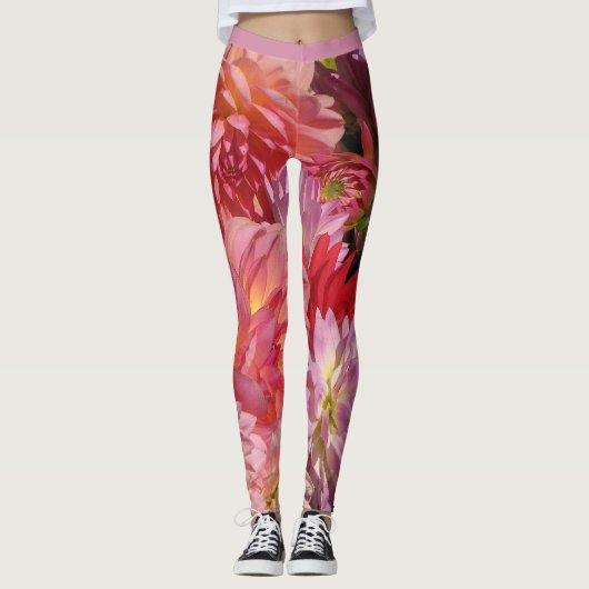 Dahlia Tuinbloemen Abstract Patroon Leggings (Voorkant)